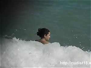 nudist beach flick beautiful cock-squeezing broads